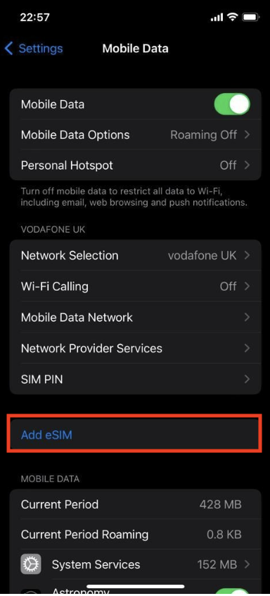 iOS Settings - Mobile Data